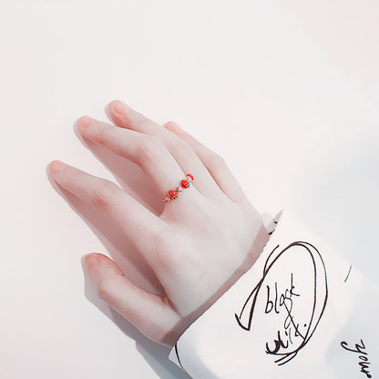 Creative Fashion Red Strawberry Inlaid Diamond Copper Open Ring