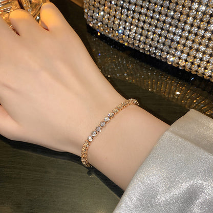 Fashion Simple Geometric Shape Shiny Full Diamond Female Copper Bracelet