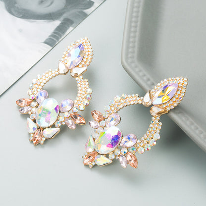 Retro Style Creative Alloy Diamond Glass Drill Rhinestone Flower Earrings