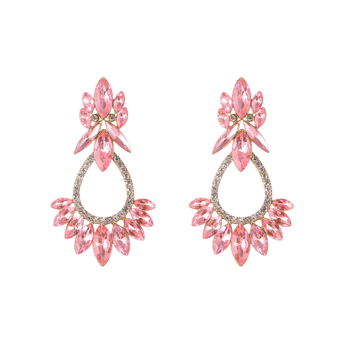 New Fashion Flower Shape Inlaid Rhinestone Big Drop Earrings