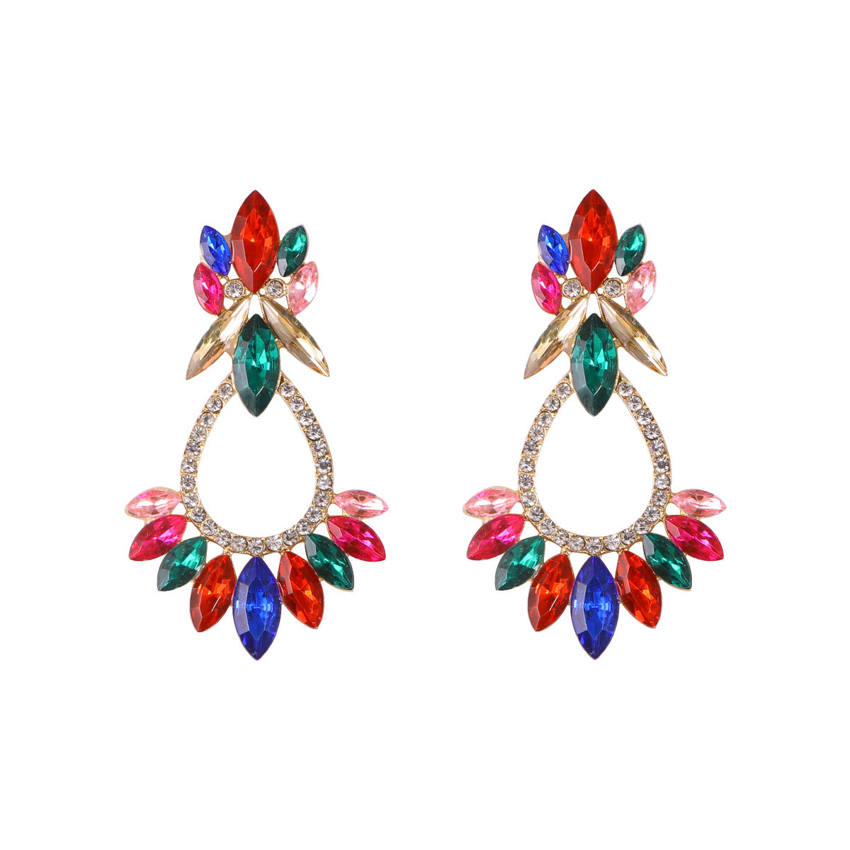 New Fashion Flower Shape Inlaid Rhinestone Big Drop Earrings