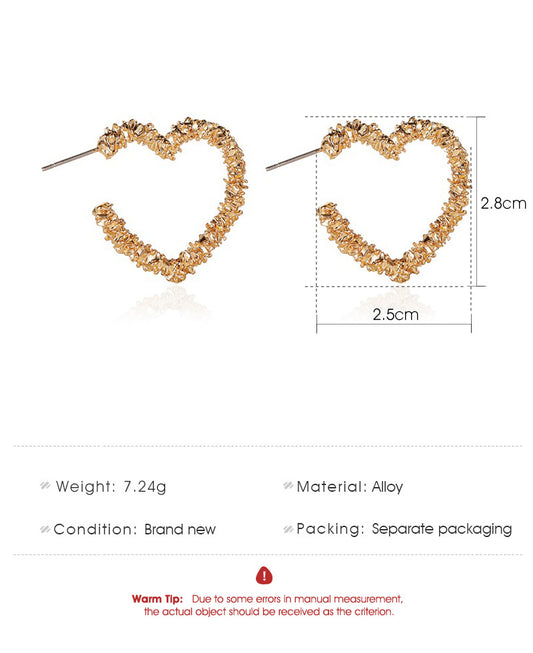 New Earrings Simple Metal Frosted Heart-shaped Earrings Ladies Temperament Carved Opening Love Earrings Wholesale Gooddiy