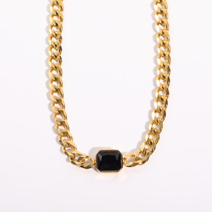 Simple Golden Thick Chain Stainless Steel Inlaid  Zircon Necklace