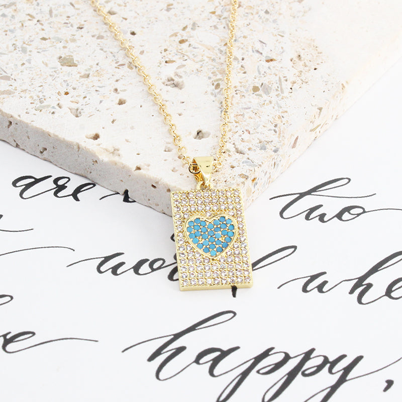 New Style Cross Heart Square Pendant Copper Gold Plated Inlaid Zircon Necklace
