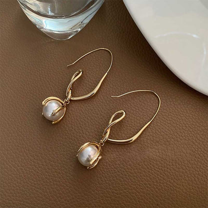 Fashion Alloy Geometric Pattern Earrings Daily Plating Pearl Drop Earrings As Picture