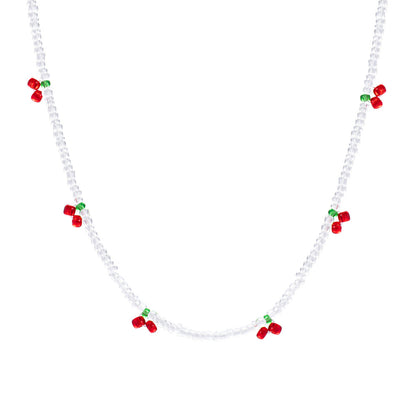 New Fashion Elegant Clavicle Chain Transparent Handmade Beaded Cherry Necklace