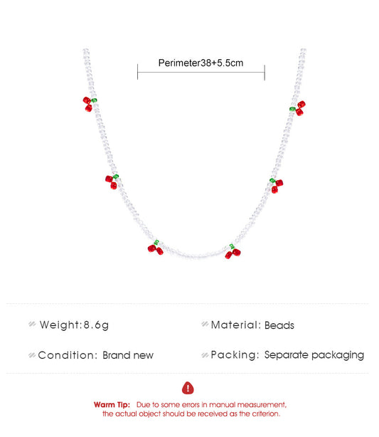 New Fashion Elegant Clavicle Chain Transparent Handmade Beaded Cherry Necklace