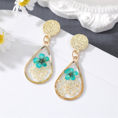 Fashion Ethnic Style Dried Flower Geometric Daisy Rose Pendant Earrings