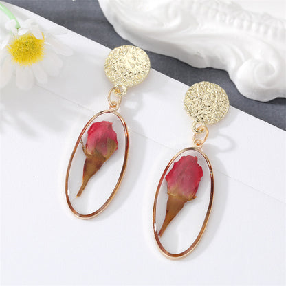 Fashion Ethnic Style Dried Flower Geometric Daisy Rose Pendant Earrings