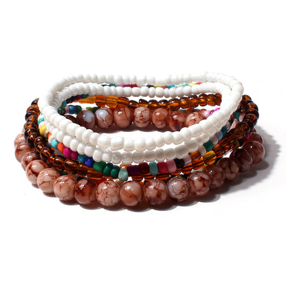 Fashion Bohemian Style Multicolor Bead Acrylic Multi-layer Female Bracelet