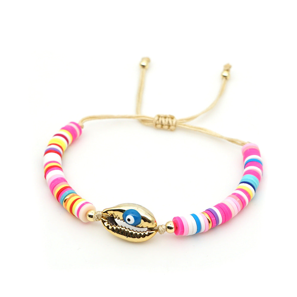 Bracelet Female Simple Bohemian Beach Wind Natural Shell Oil Drop Evil Eye Hand-woven Ceramic Mud Piece Friendship Rope