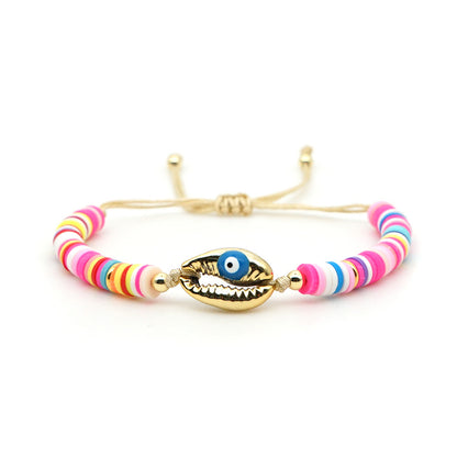 Bracelet Female Simple Bohemian Beach Wind Natural Shell Oil Drop Evil Eye Hand-woven Ceramic Mud Piece Friendship Rope