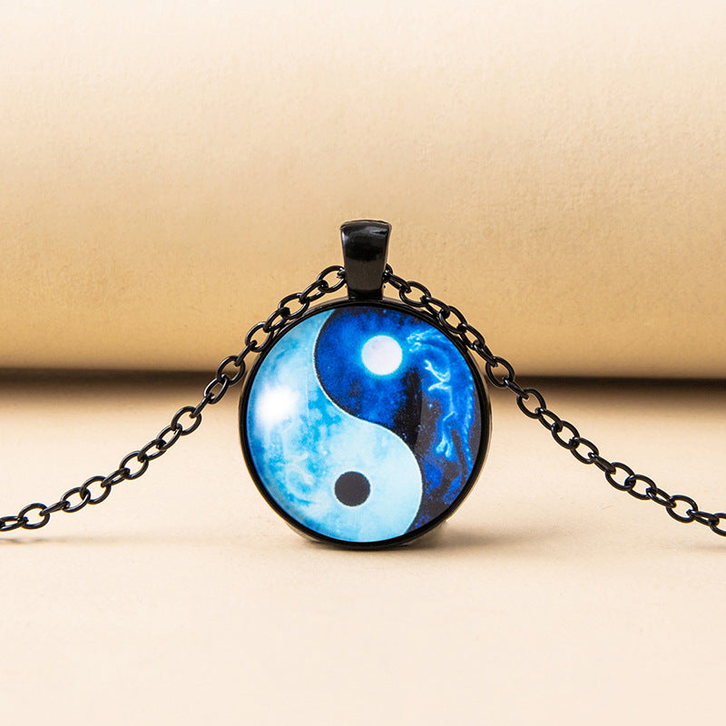 Eight-diagram-shaped Appetizer Time Gem Cabochon Necklace Alloy Pendant