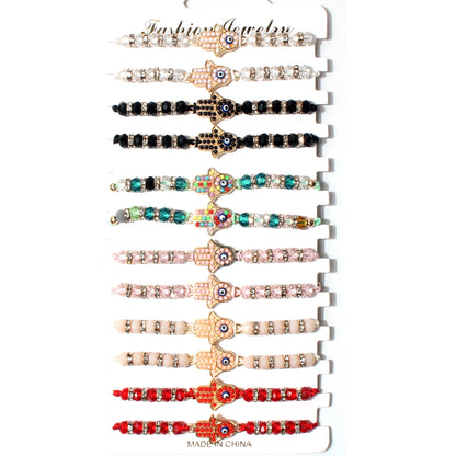 Fashion Colorful Palm Devil's Eye Woven Alloy Bracelet 12-piece Set