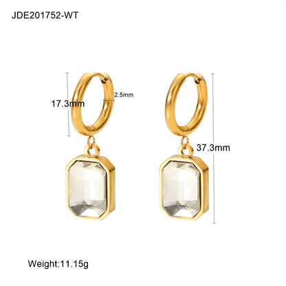 Vintage Style 18k Gold Plated Stainless Steel Geometric Zircon Pendant Earrings