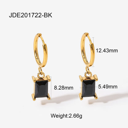 Vintage Style 18k Gold Plated Stainless Steel Geometric Zircon Pendant Earrings