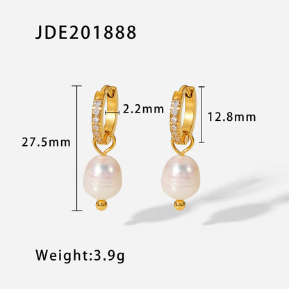 Fashion Geometric Plating Stainless Steel Pearl Gold Plated Earrings