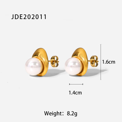 Fashion Geometric Plating Stainless Steel Pearl Gold Plated Earrings