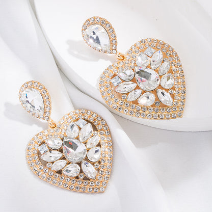 Fashion Multi-layer Heart-shaped Alloy Diamond-embedded Colorful Rhinestone Earrings