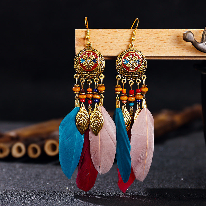 Bohemian Feather Alloy Plating Women's Drop Earrings