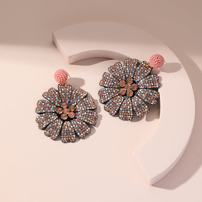 Fashion New Style Crystal Flowers Rhinestone Pendant Earrings