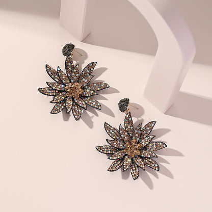 Fashion New Style Crystal Flowers Rhinestone Pendant Earrings