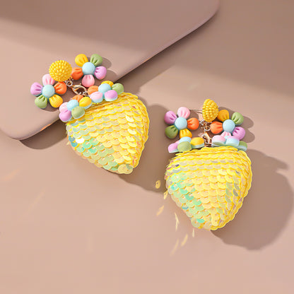 New Style Creative Flower Sequin Ball Pendant Earrings