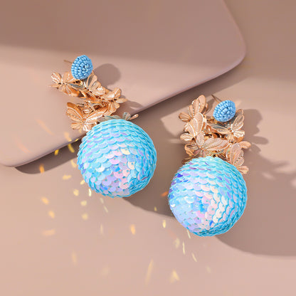 New Style Creative Flower Sequin Ball Pendant Earrings