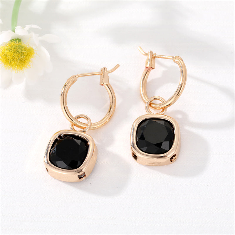 Fashion New Square Gem Retro Golden Inlay Crystal Alloy Earrings