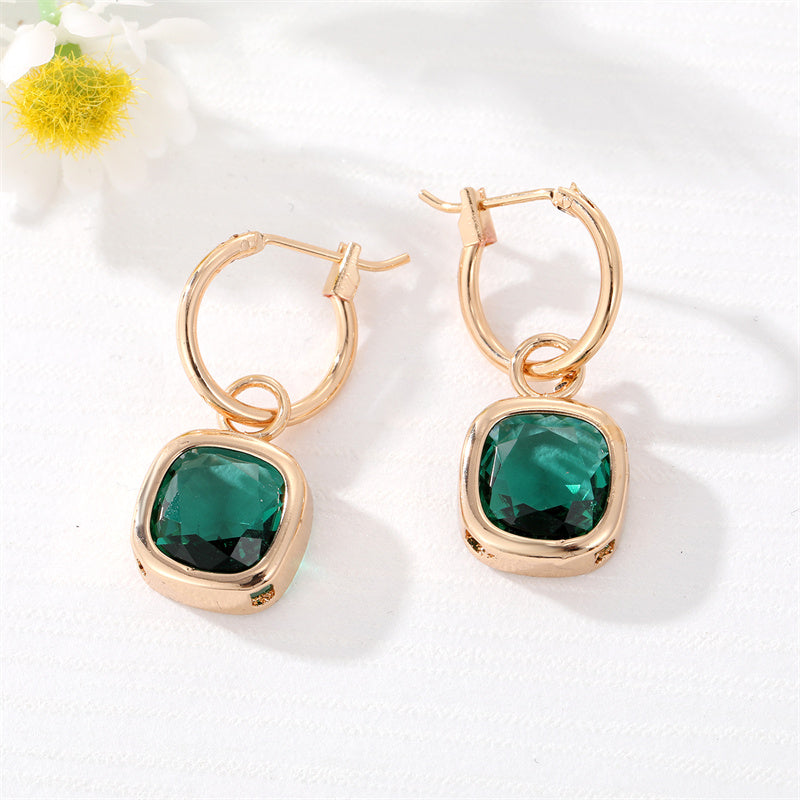 Fashion New Square Gem Retro Golden Inlay Crystal Alloy Earrings