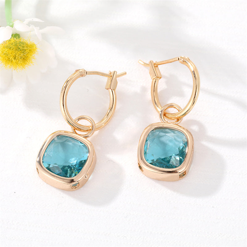 Fashion New Square Gem Retro Golden Inlay Crystal Alloy Earrings