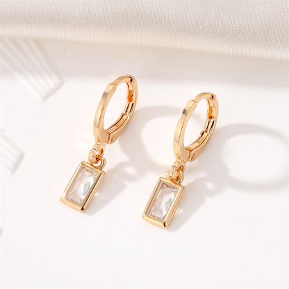 Fashion New Crystal Geometric Retro Golden Square Alloy Earrings