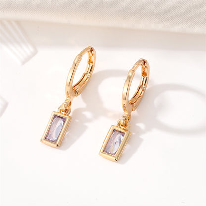 Fashion New Crystal Geometric Retro Golden Square Alloy Earrings