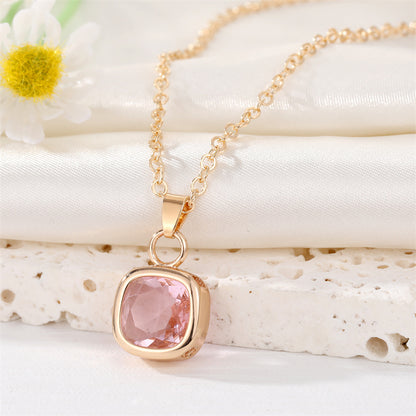 Fashion New Style Crystal Geometric Square Diamond Pendant Necklace