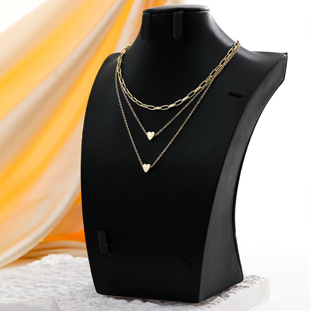 Fashion Elegant Gold Plated Heart Pendant Multi-layer Clavicle Chain Necklace