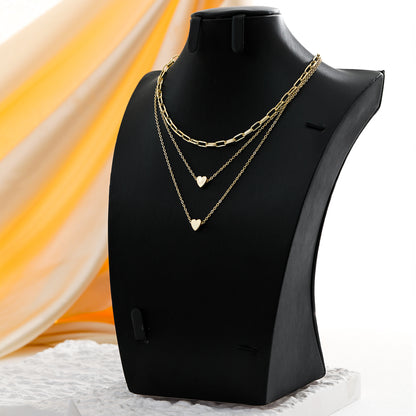 Fashion Elegant Gold Plated Heart Pendant Multi-layer Clavicle Chain Necklace