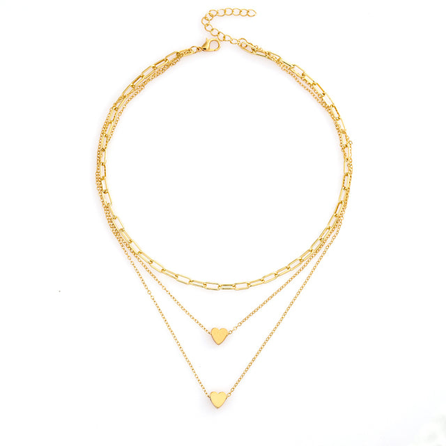 Fashion Elegant Gold Plated Heart Pendant Multi-layer Clavicle Chain Necklace