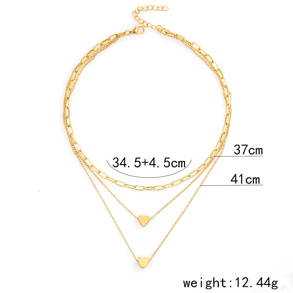 Fashion Elegant Gold Plated Heart Pendant Multi-layer Clavicle Chain Necklace