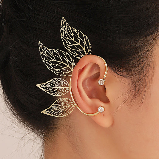 Women's Retro Fashion Feather Copper Earrings Artificial Rhinestones Earrings