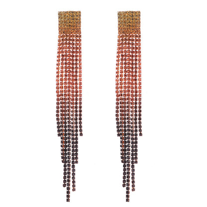 Women's Fashion Tassel Gradient Color Alloy Earrings Diamond Artificial Rhinestones Drop Earrings