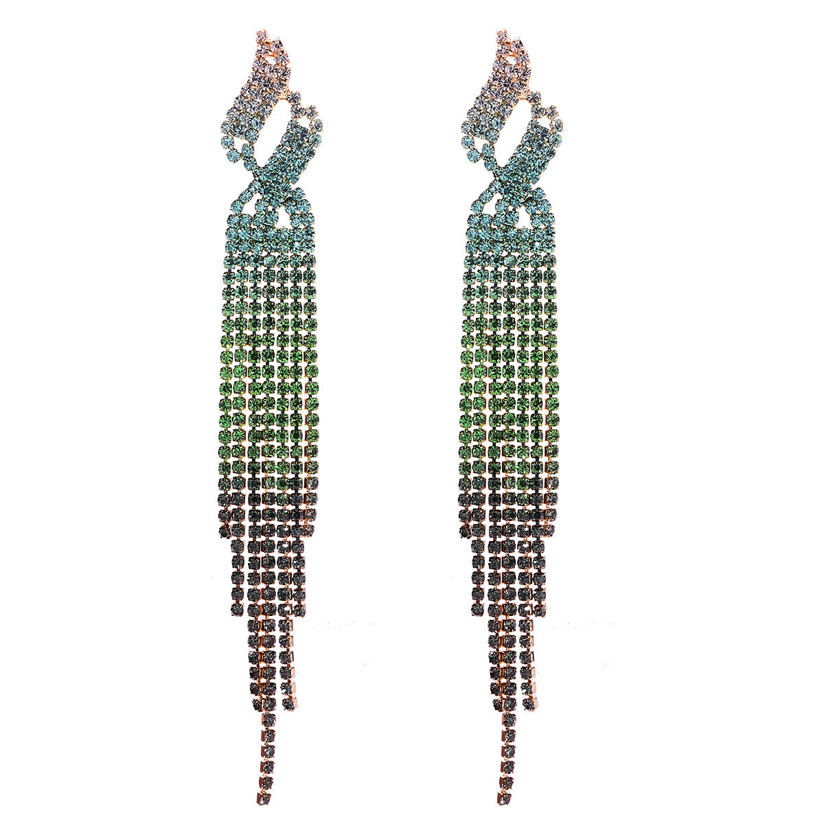 Women's Fashion Tassel Gradient Color Alloy Earrings Diamond Artificial Rhinestones Drop Earrings