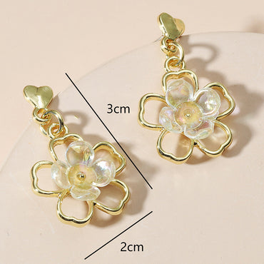 Women's Fashion Flowers Alloy Earrings Inlaid Shell Shell Earrings