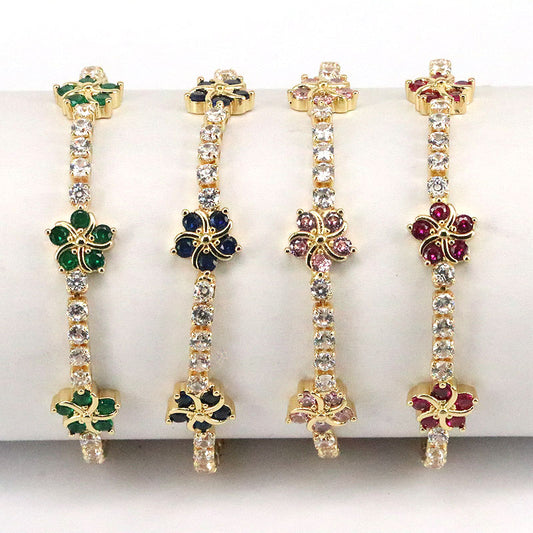 Women's Fashion Flower Copper Bracelets Plating Inlaid Zircon Zircon Copper Bracelets
