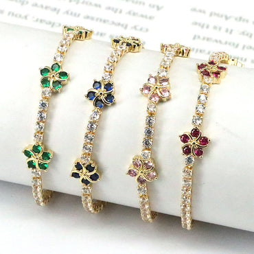 Women's Fashion Flower Copper Bracelets Plating Inlaid Zircon Zircon Copper Bracelets
