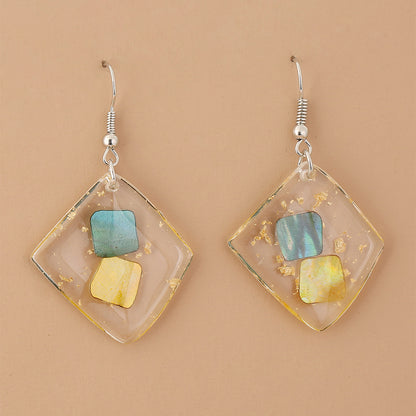 1 Pair Cute Vacation Beach Square Flower Resin Drop Earrings Ear Studs