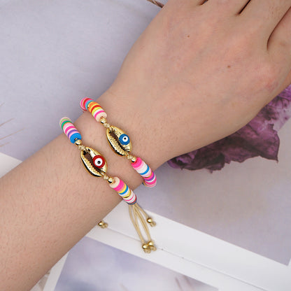 Bracelet Female Simple Bohemian Beach Wind Natural Shell Oil Drop Evil Eye Hand-woven Ceramic Mud Piece Friendship Rope