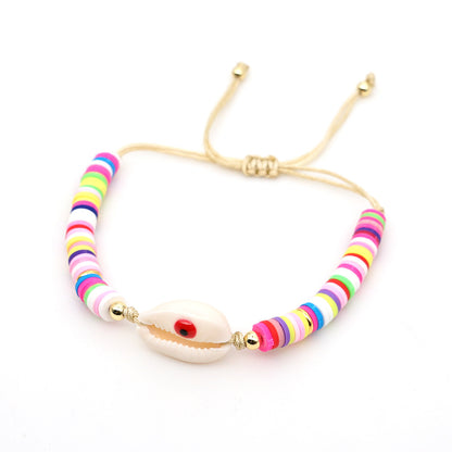 Bracelet Female Simple Bohemian Beach Wind Natural Shell Oil Drop Evil Eye Hand-woven Ceramic Mud Piece Friendship Rope