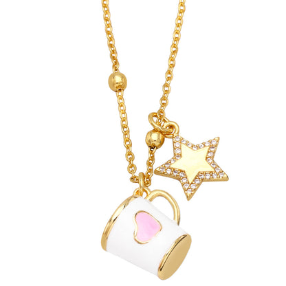 Fashion Copper Xingx Cup Heart Shape Necklace Enamel Zircon Copper Necklaces