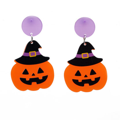 Women's Men's Fashion Halloween Pattern Cat Acrylic Earrings Animal Pattern No Inlaid Drop Earrings