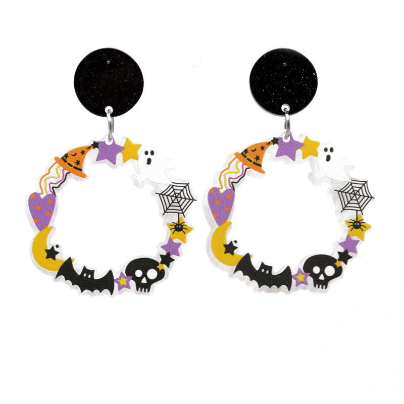 Women's Men's Fashion Halloween Pattern Cat Acrylic Earrings Animal Pattern No Inlaid Drop Earrings